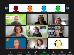 Eine Bildschirmaufnahme der Videokonferenz vom Fachtag. Zu sehen sind die Teilnehmerinnen und Teilnehmer der Podiumsdiskussion